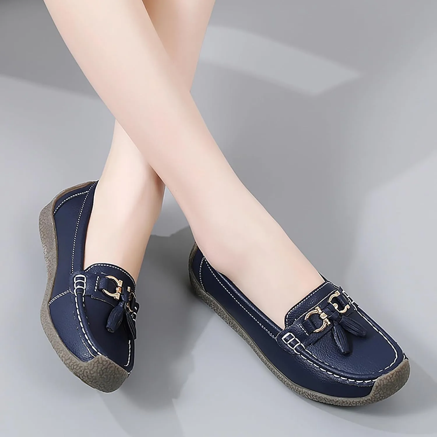 Women's Faux Leather Flat Loafers Classic Casual Comfort Slip-On Shoes Soft Sole Dress Shoes