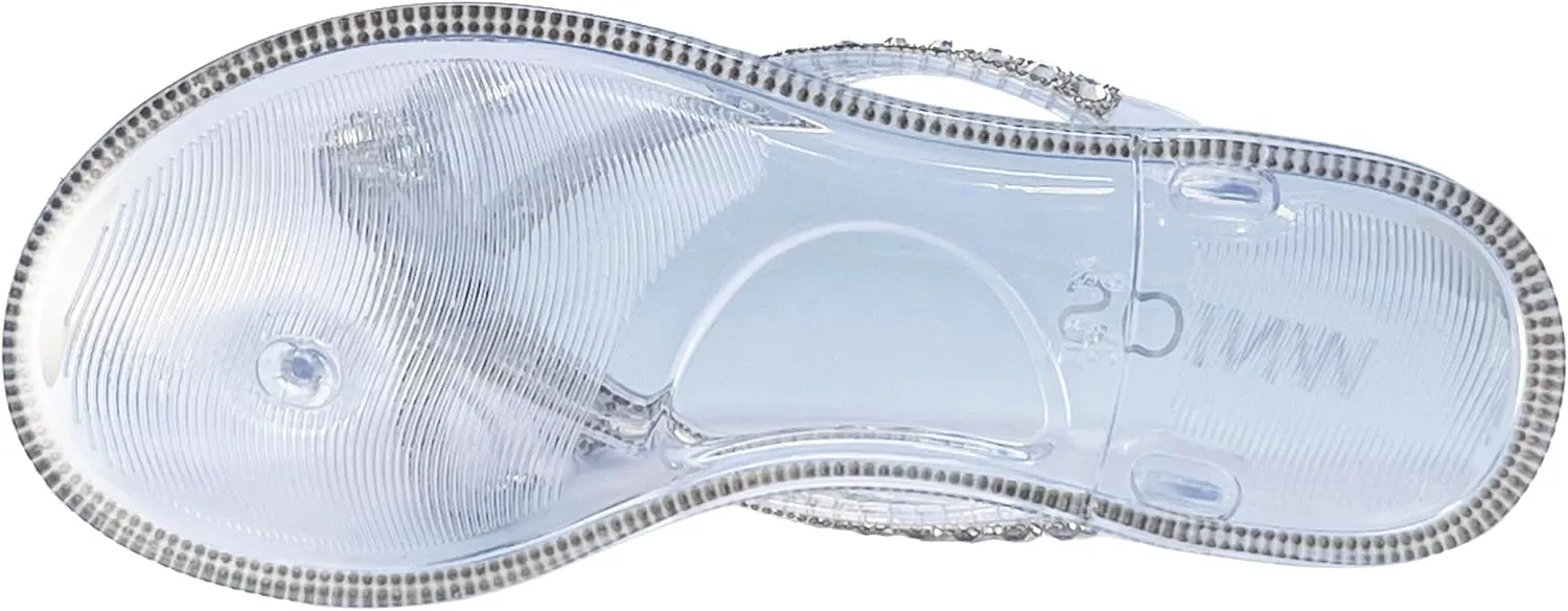 Womens Flat Sandals Jelly Flip Flops Crystals Rhinestones Bow Knot Glitter Sandals