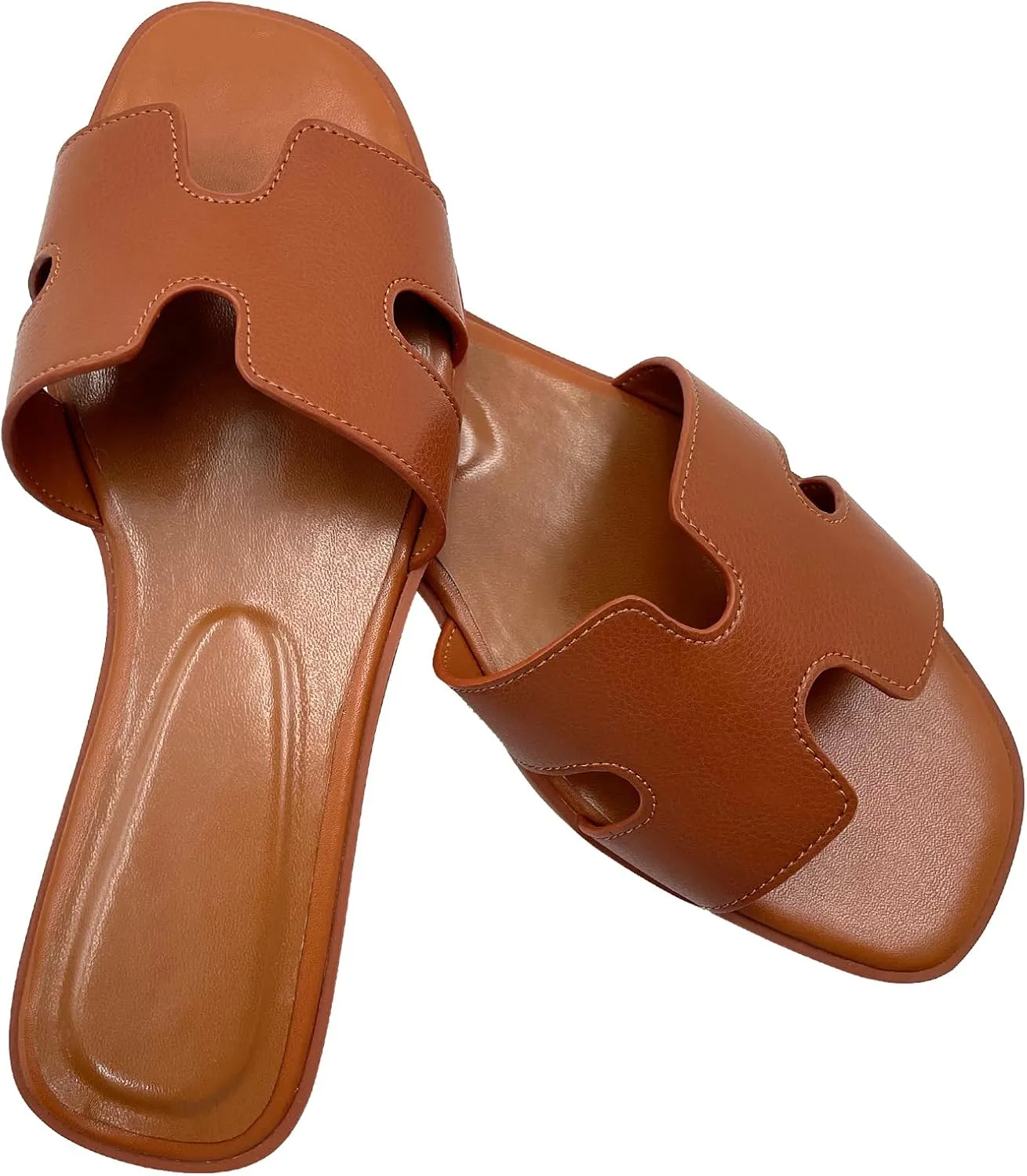 Women's Flat Sandals.Flat Sandals with Unique Design, PU Leather Handcrafted Slippers,Versatile for Vacation, Home, Casual Wear, Gift