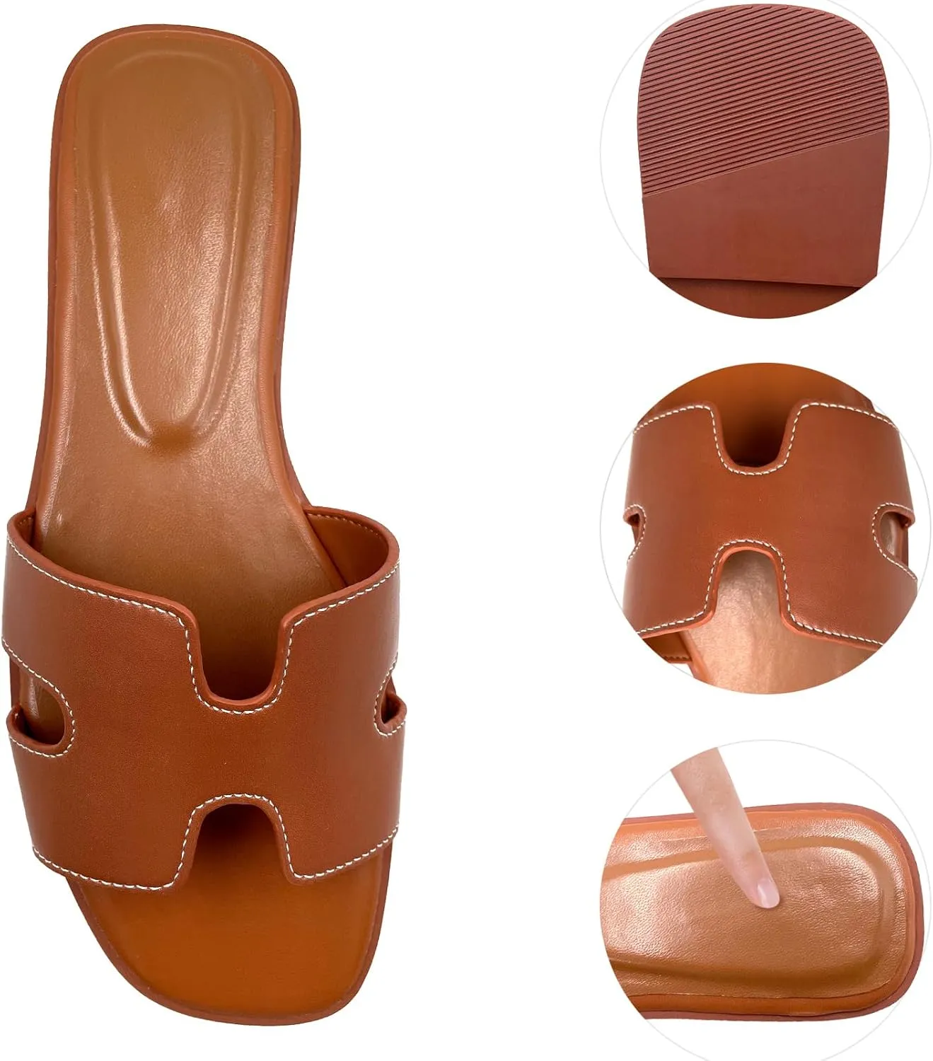 Women's Flat Sandals.Flat Sandals with Unique Design, PU Leather Handcrafted Slippers,Versatile for Vacation, Home, Casual Wear, Gift