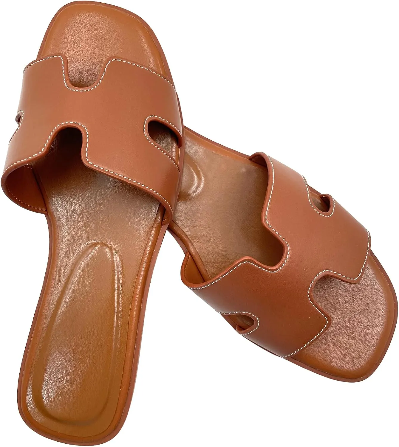 Women's Flat Sandals.Flat Sandals with Unique Design, PU Leather Handcrafted Slippers,Versatile for Vacation, Home, Casual Wear, Gift