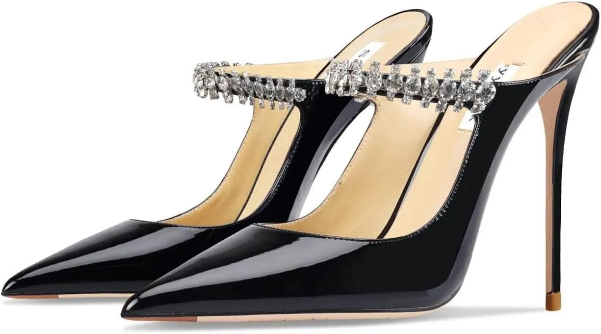 Women's Genuine Leather Summer Heeled Sandals, Luxury Crystal Strap High Heels