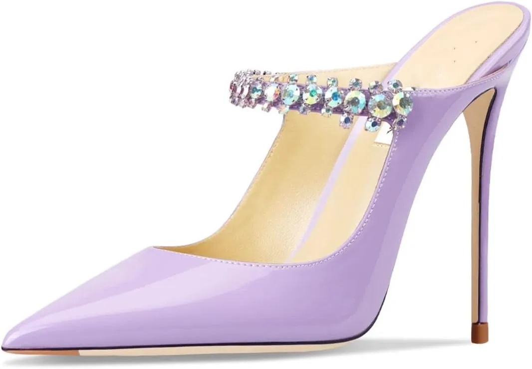 Women's Genuine Leather Summer Heeled Sandals, Luxury Crystal Strap High Heels