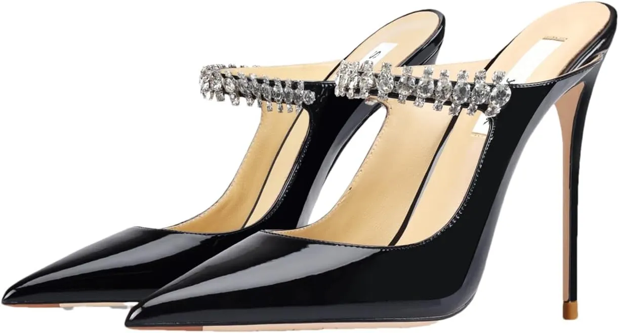 Women's Genuine Leather Summer Heeled Sandals, Luxury Crystal Strap High Heels