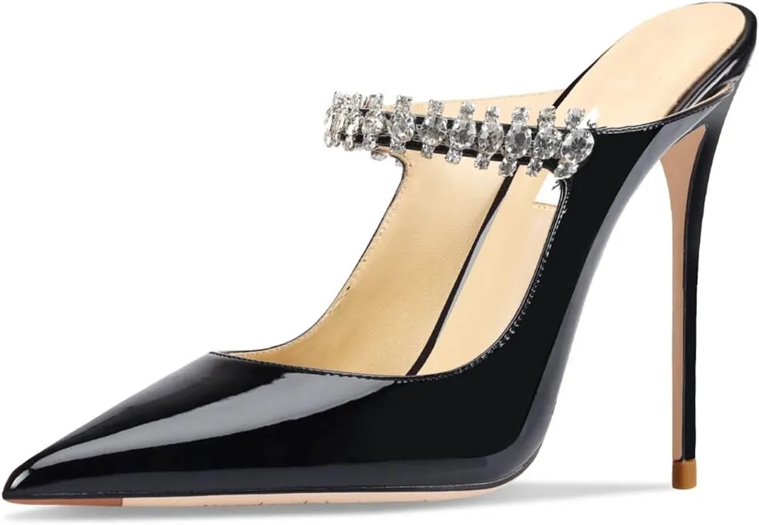 Women's Genuine Leather Summer Heeled Sandals, Luxury Crystal Strap High Heels