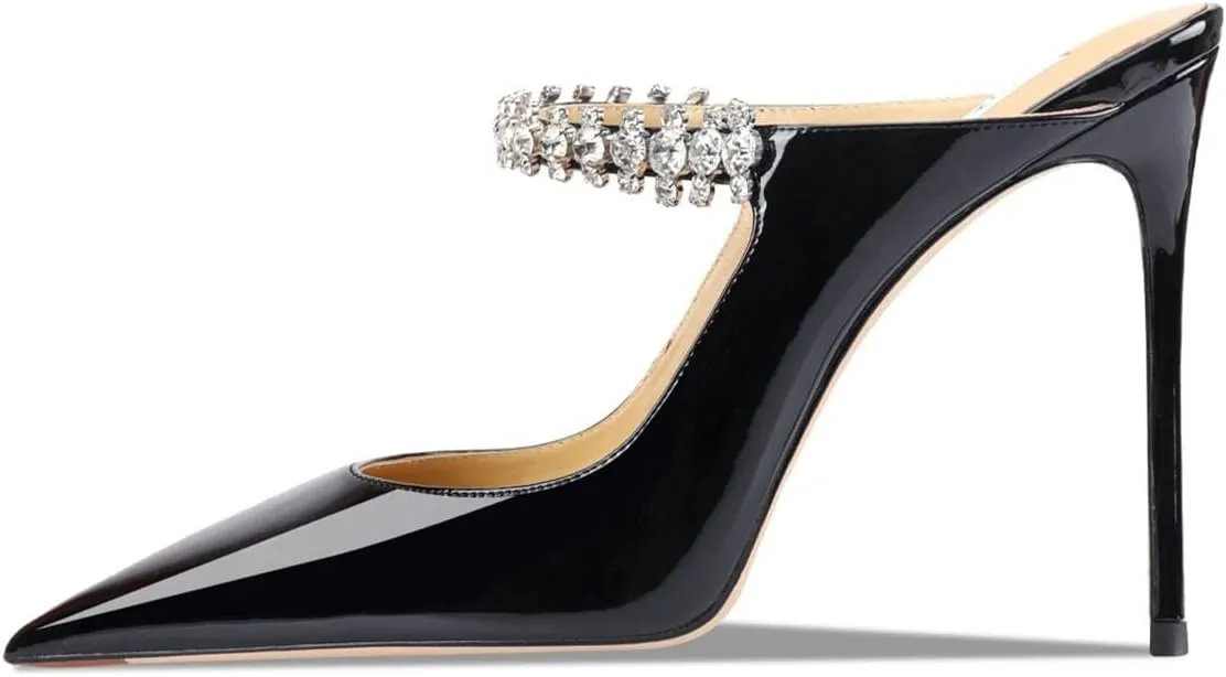 Women's Genuine Leather Summer Heeled Sandals, Luxury Crystal Strap High Heels