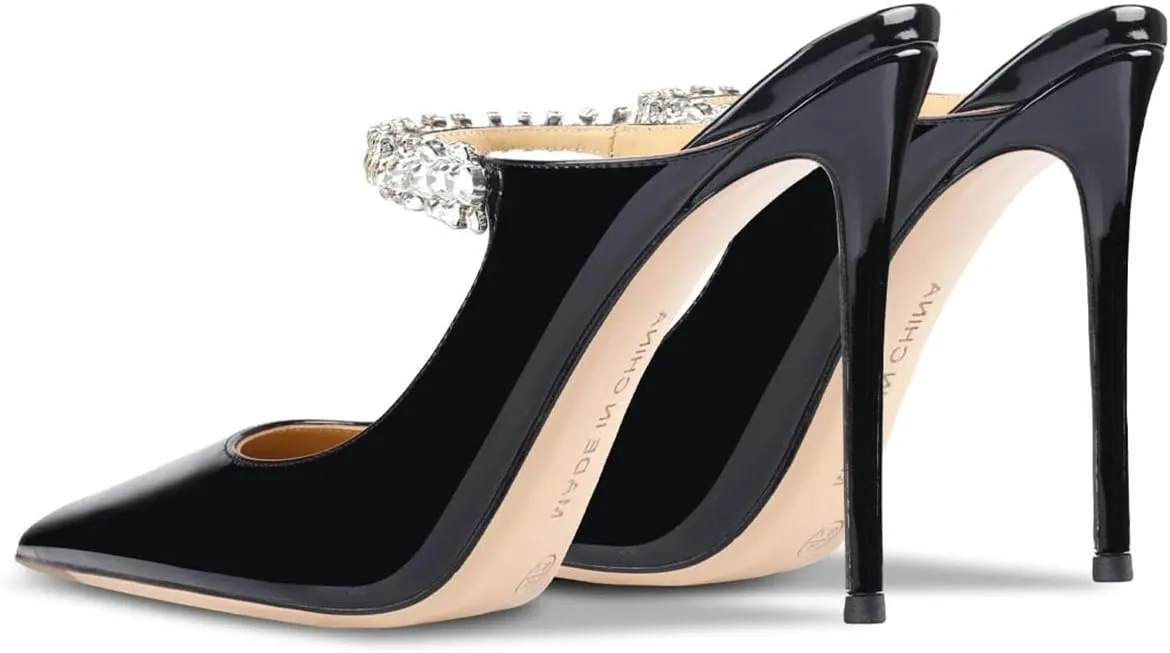 Women's Genuine Leather Summer Heeled Sandals, Luxury Crystal Strap High Heels