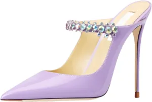 Women's Genuine Leather Summer Heeled Sandals, Luxury Crystal Strap High Heels