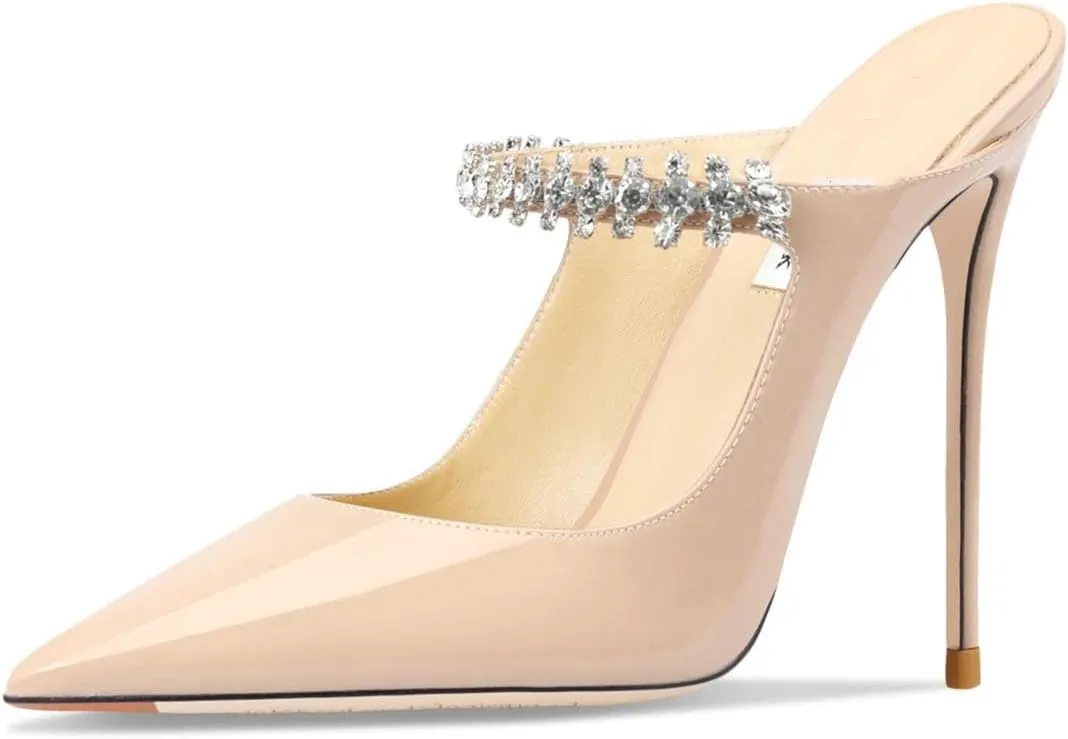 Women's Genuine Leather Summer Heeled Sandals, Luxury Crystal Strap High Heels