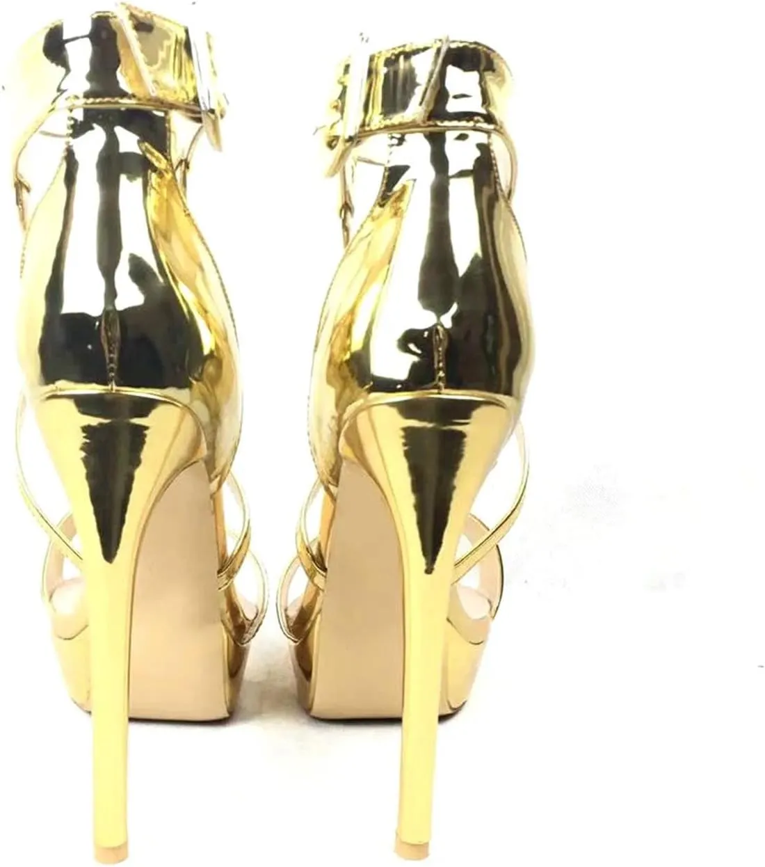 Women's Gold & Beige Platform Sandals, Cross Strap Wedding Party Heels