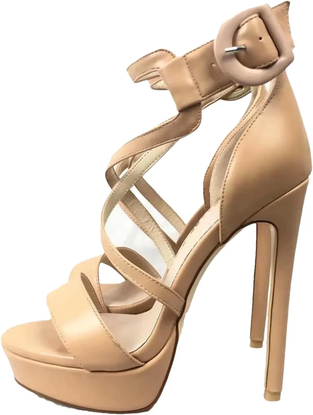 Women's Gold & Beige Platform Sandals, Cross Strap Wedding Party Heels
