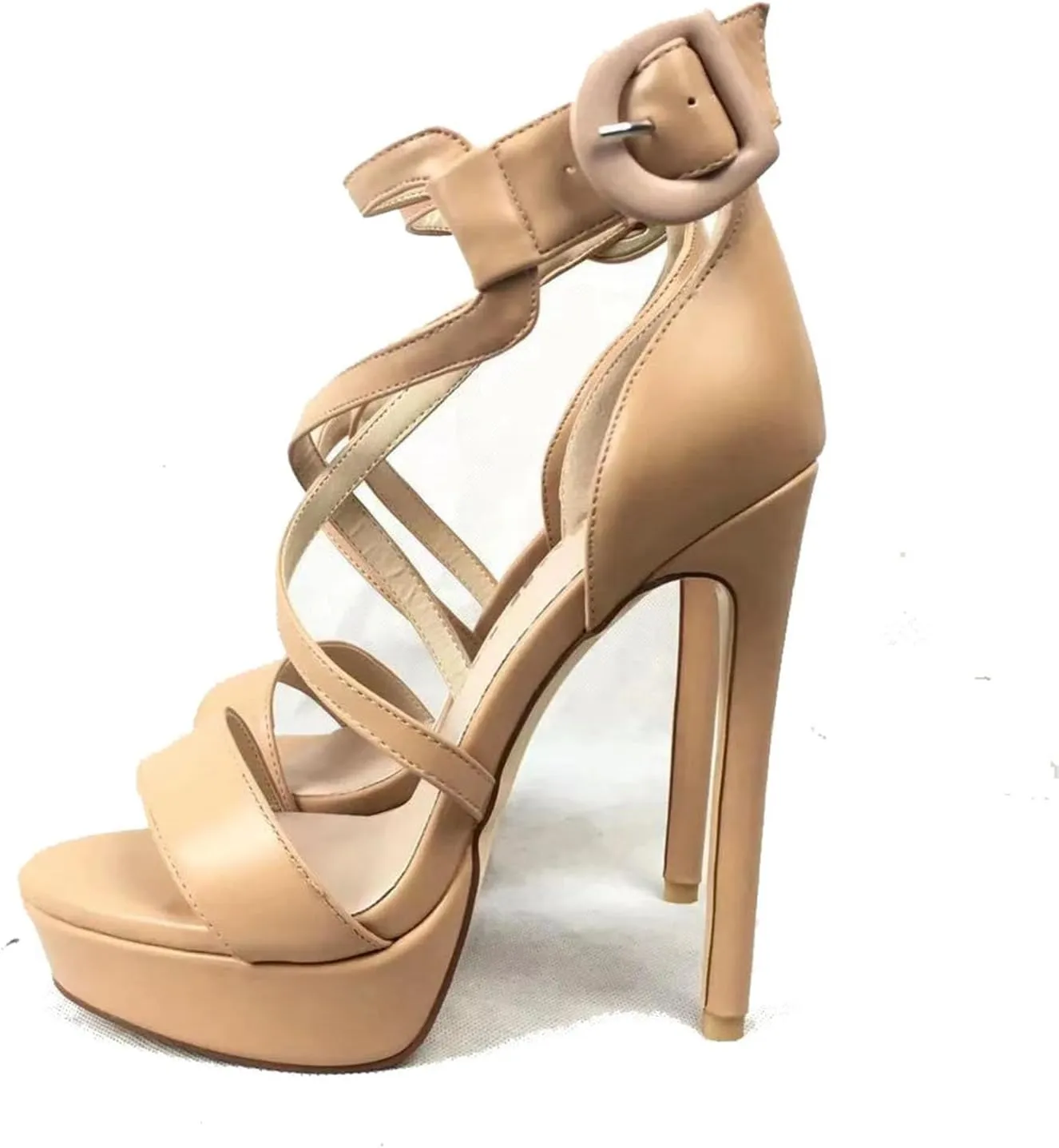 Women's Gold & Beige Platform Sandals, Cross Strap Wedding Party Heels