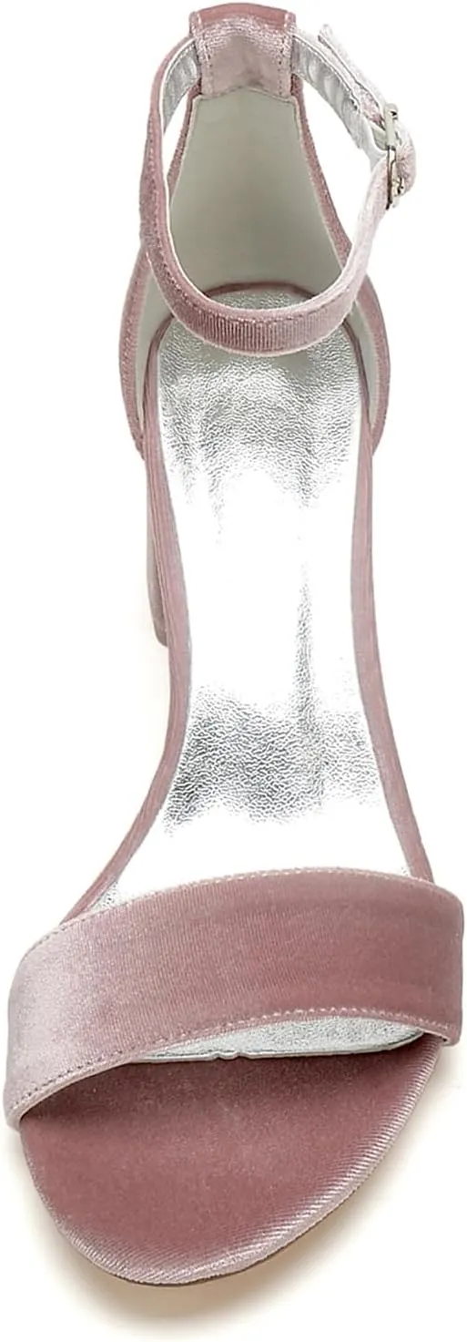 Women's Heels Chunky Block High Heels Wedding Shoes Open Toe Pumps Bride Shoes 6Cm Sandals with Ankle Buckle Strap for Prom Party