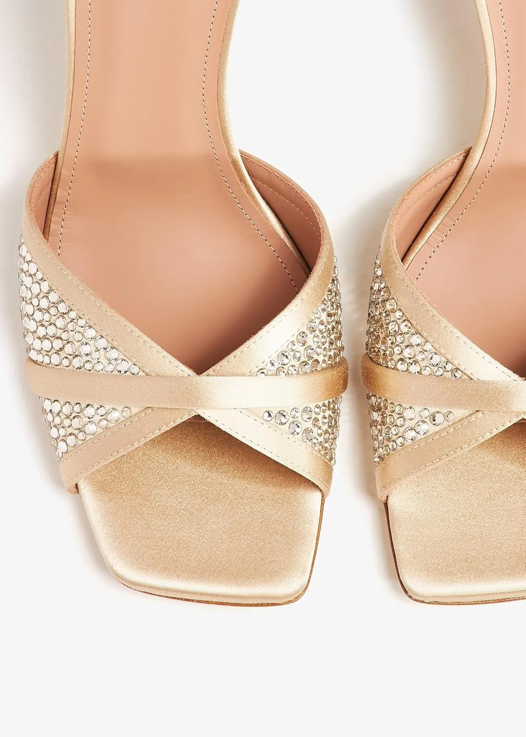 Women's High Heel Sandals Mesh Peep Square Toe Stiletto Mules Party Wedding Dress Crystal High Heels For Ladies