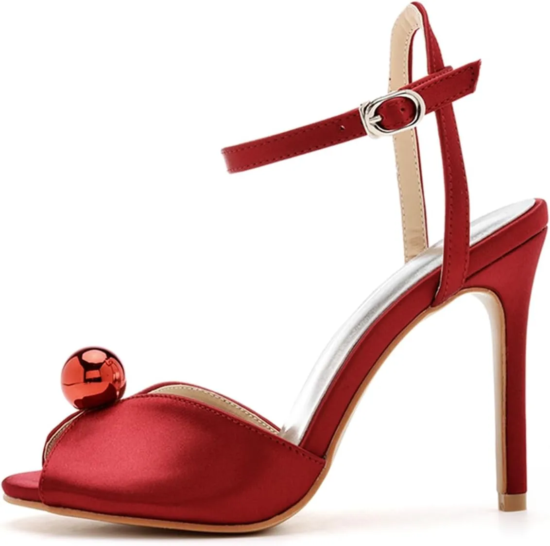 Women's High Heel Sandals Satin Ankle Strap Evening Wedding Bridal Stiletto Heels Peep Toe Sandals