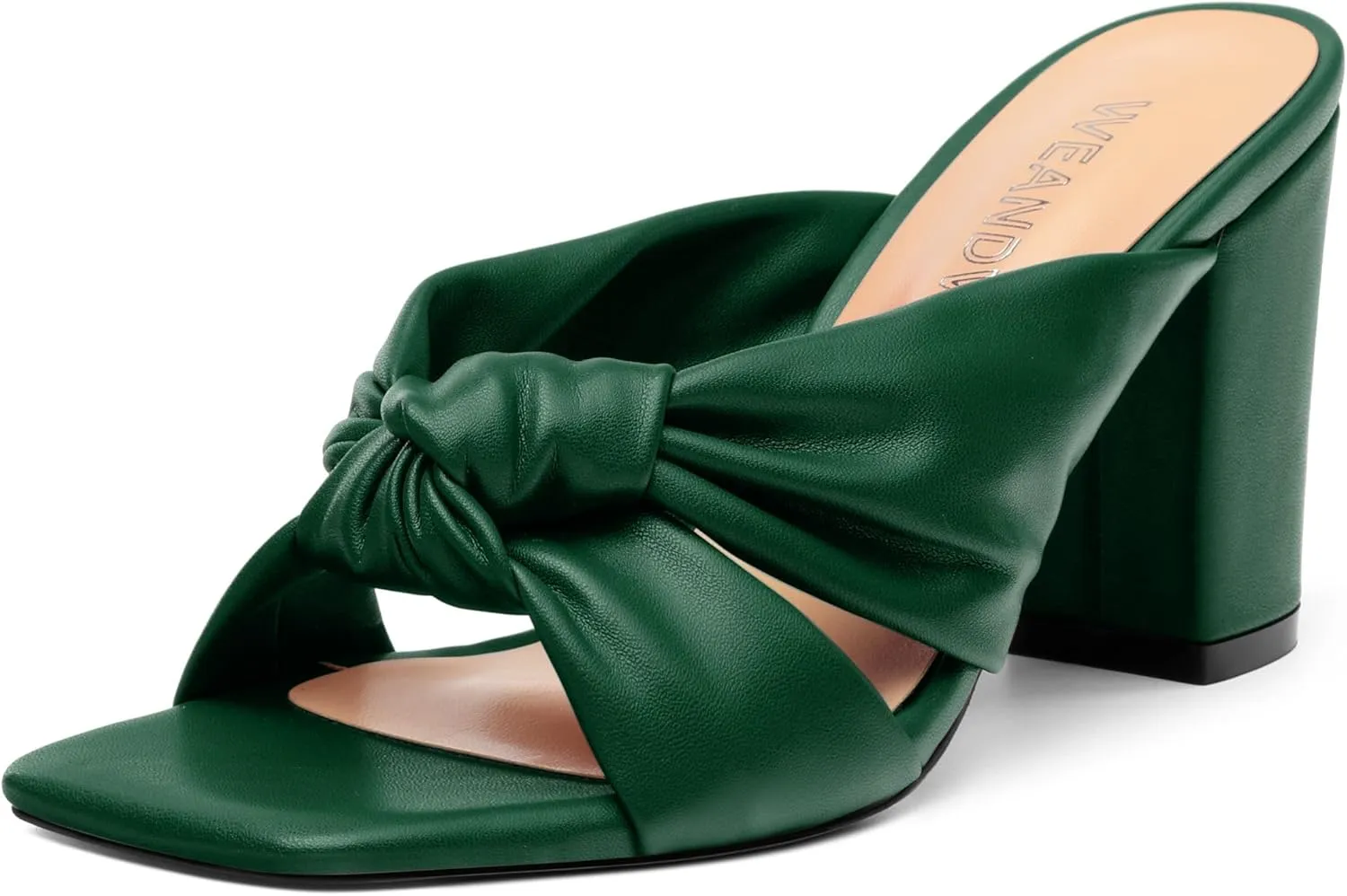 Women's High Heeled Square Toe Slip On Sandals, Puffy Knot Chunky Heel Open Toe Sandals for women, Summer Party Prom Shoes