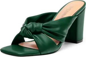 Women's High Heeled Square Toe Slip On Sandals, Puffy Knot Chunky Heel Open Toe Sandals for women, Summer Party Prom Shoes