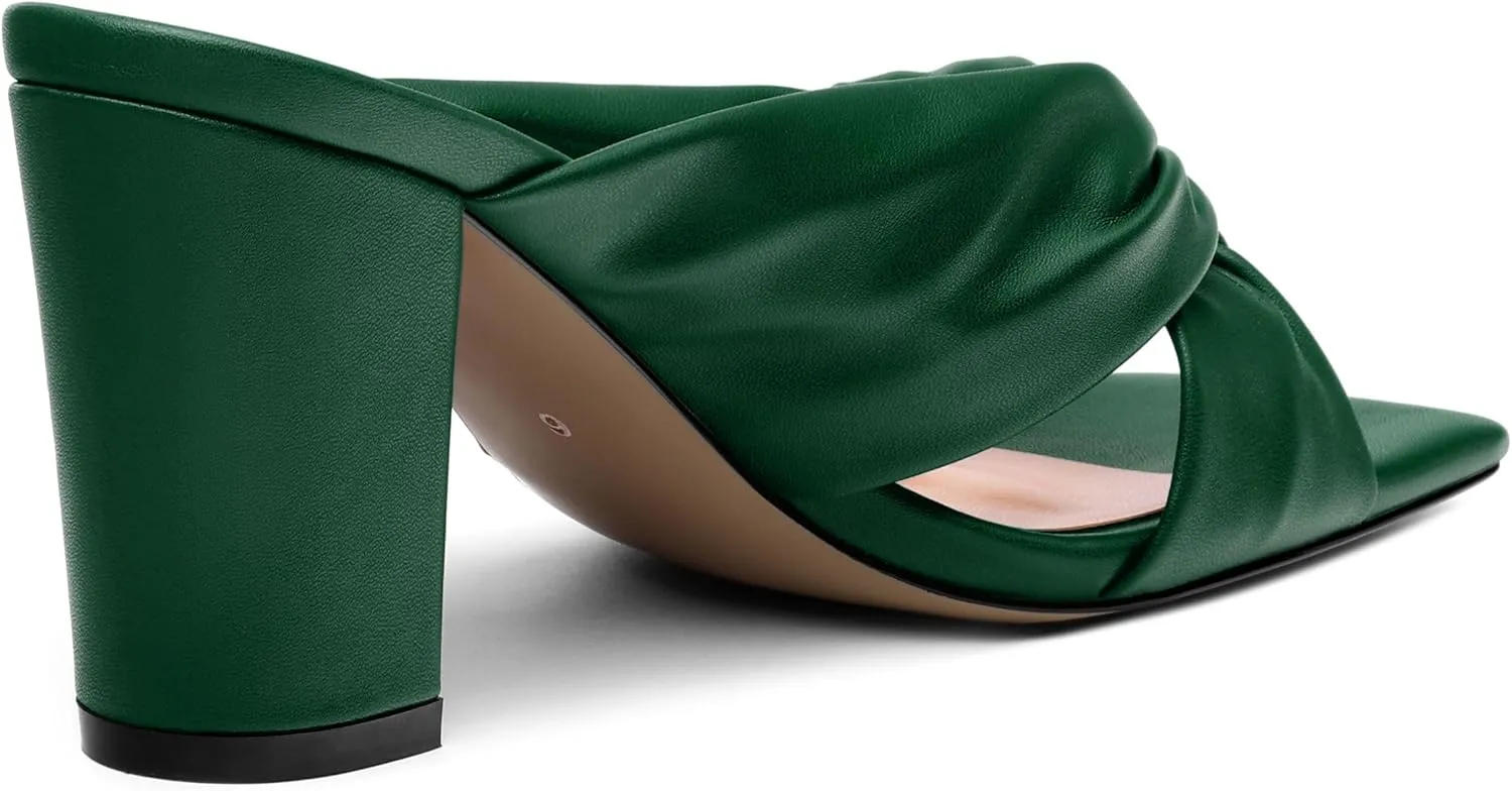 Women's High Heeled Square Toe Slip On Sandals, Puffy Knot Chunky Heel Open Toe Sandals for women, Summer Party Prom Shoes