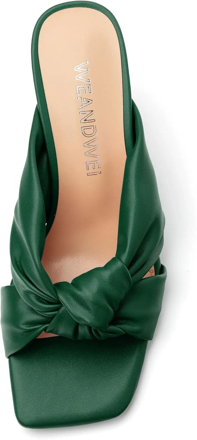 Women's High Heeled Square Toe Slip On Sandals, Puffy Knot Chunky Heel Open Toe Sandals for women, Summer Party Prom Shoes