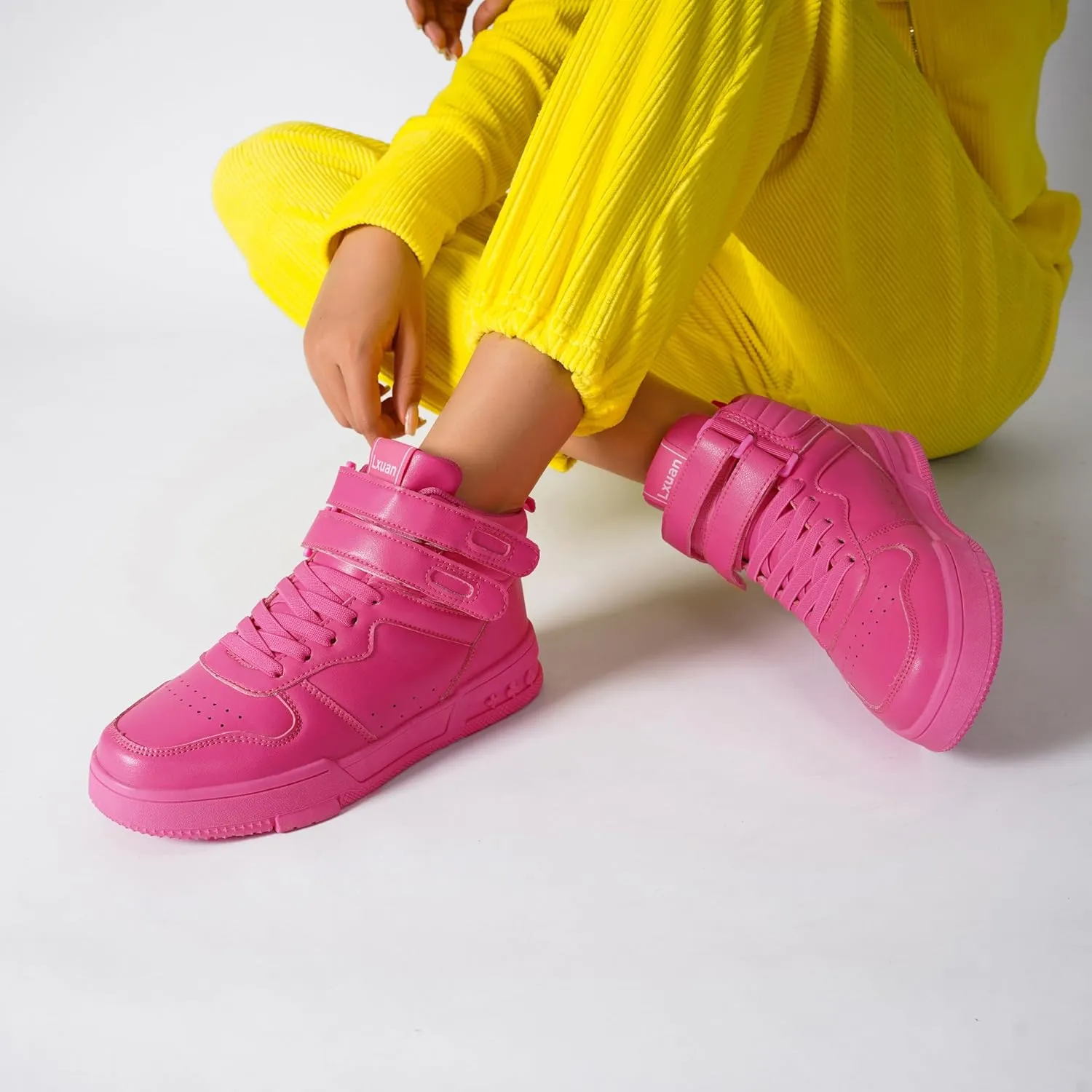 Women's High Top Fashion Basketball Ankle Boots Walking Tennis Shoes Platform Hook and Loop Casual Faux Leather Hidden Heels Sneaker