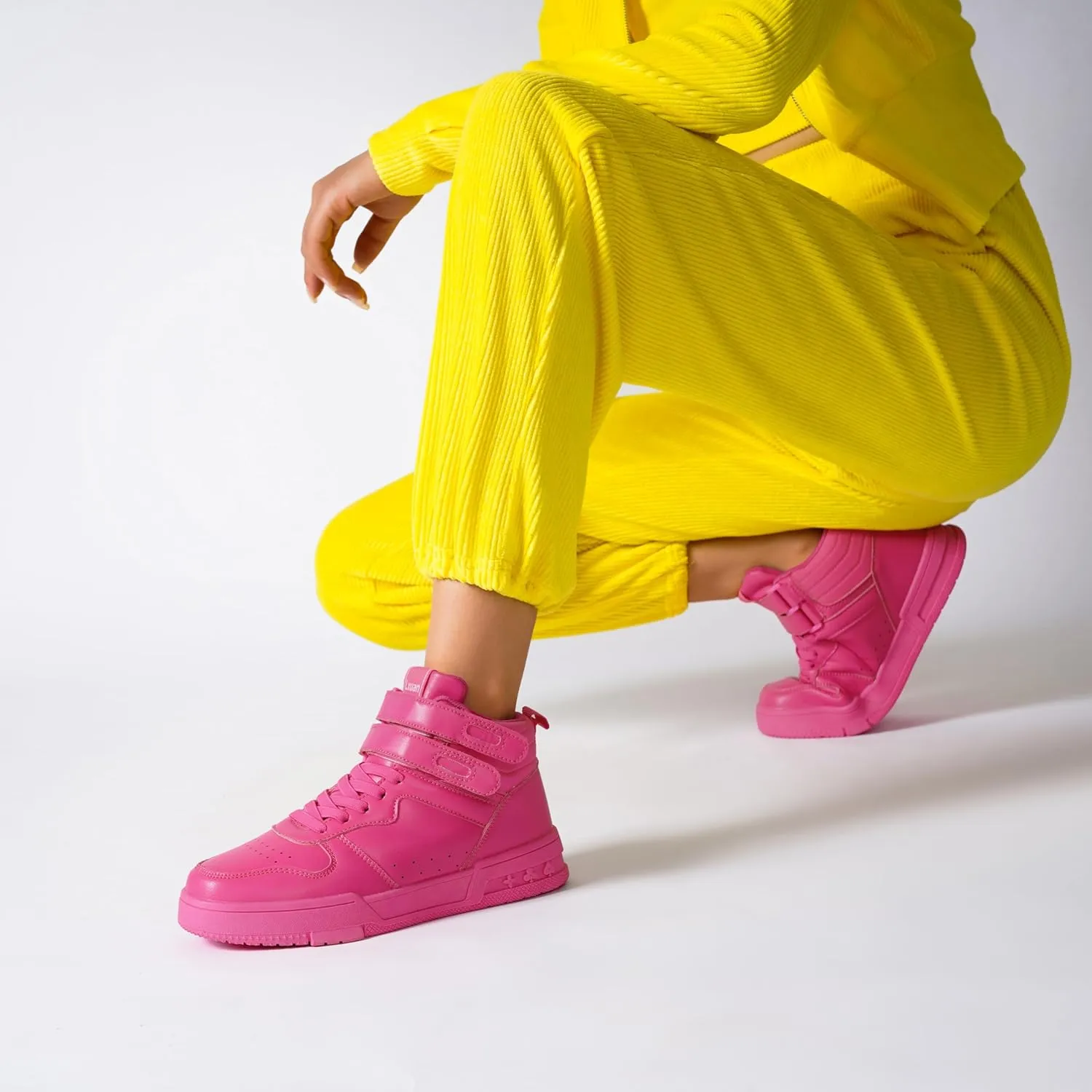 Women's High Top Fashion Basketball Ankle Boots Walking Tennis Shoes Platform Hook and Loop Casual Faux Leather Hidden Heels Sneaker