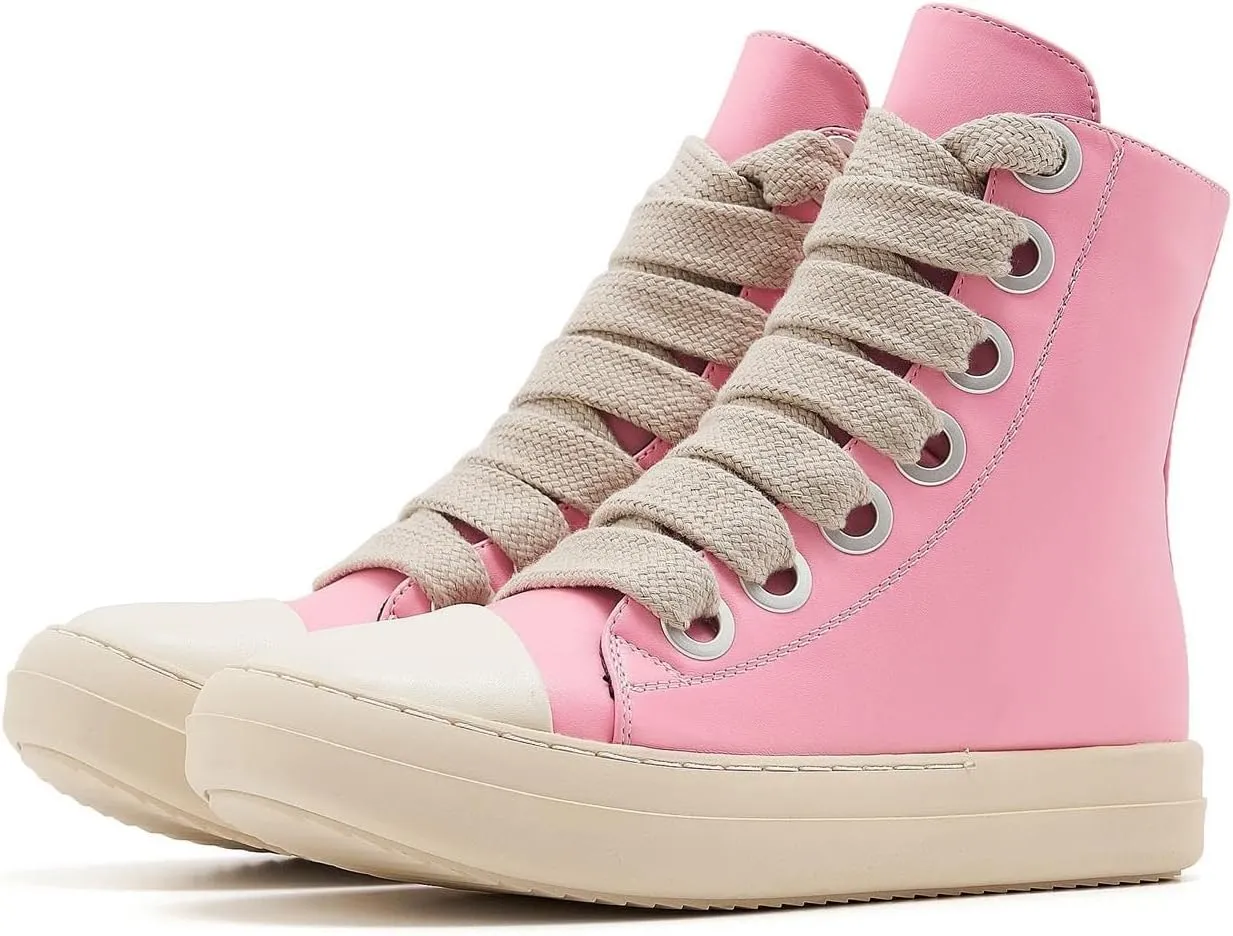 Womens High Top Sneakers Jumbo Lace-up Platform Comfort Trainers Thick Soles Walking Casual Shoes