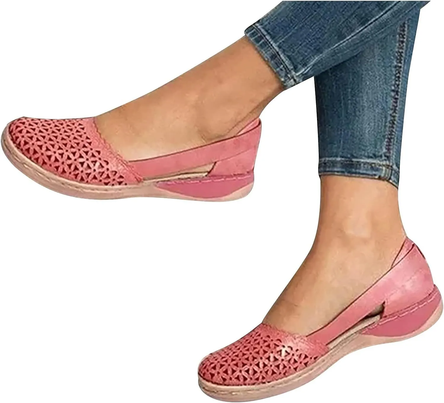 Womens Hollow Ballet Flats Casual Round Toe Low Heels Comfortable Vintage Leather Dress Shoes Walking Shoes Mary Janes