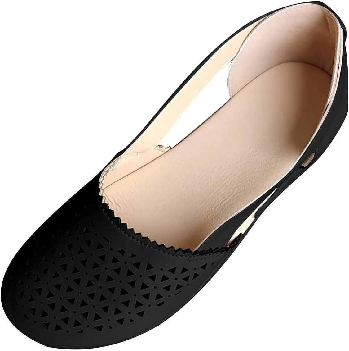Womens Hollow Ballet Flats Casual Round Toe Low Heels Comfortable Vintage Leather Dress Shoes Walking Shoes Mary Janes