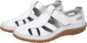 Women's Hollow Casual Shoes Leather Soft Bottom Sandals Comfortable Lightweight Non Slip Breathable Orthopedic Beach Shoes Closed Toe Summer Sneakers