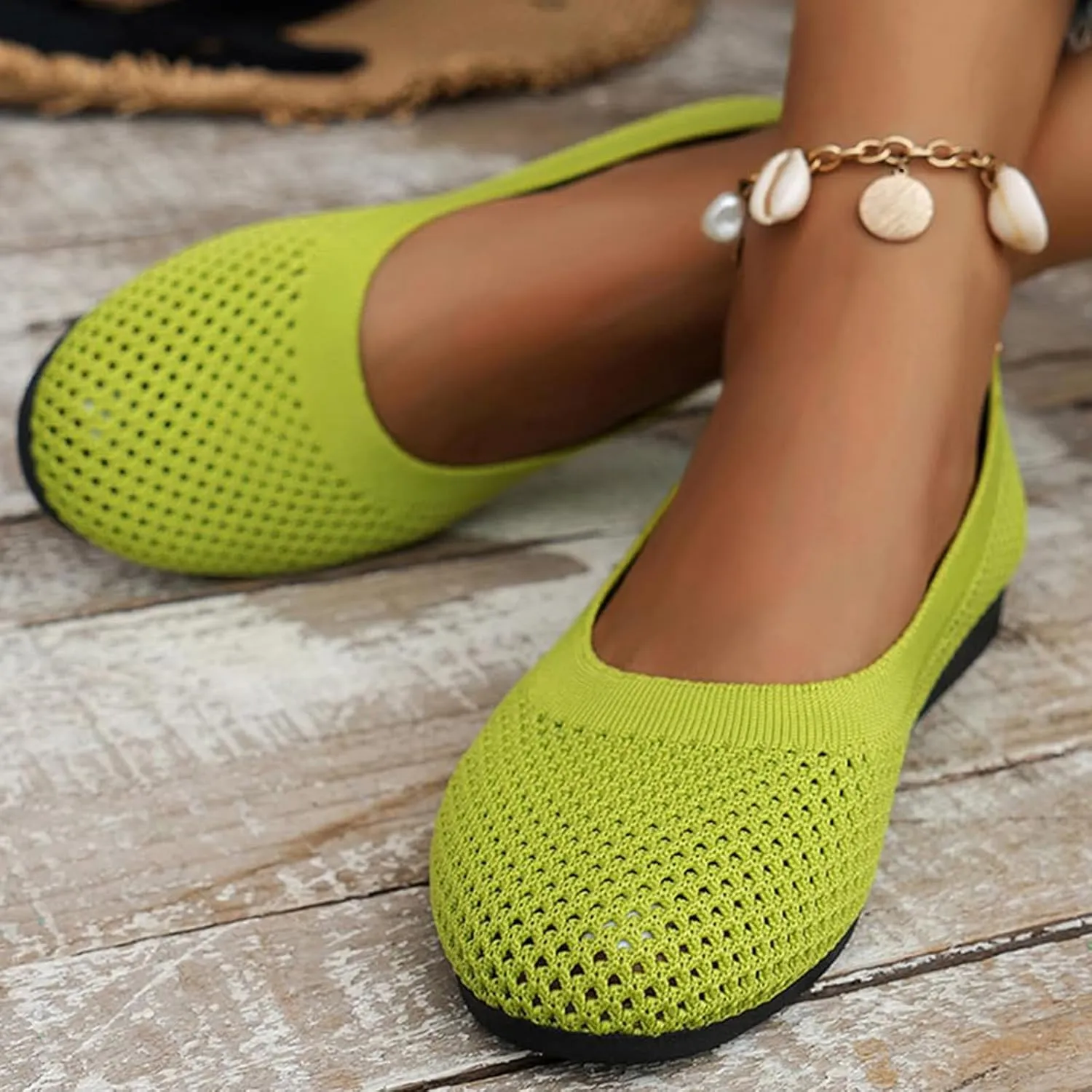 Women's Knit Ballet Flats Stretch Ballerina Shoes All-Season Transitional Footwear Round Toe Slip On Ballerina Walking Flats