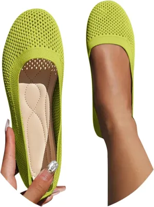 Women's Knit Ballet Flats Stretch Ballerina Shoes All-Season Transitional Footwear Round Toe Slip On Ballerina Walking Flats