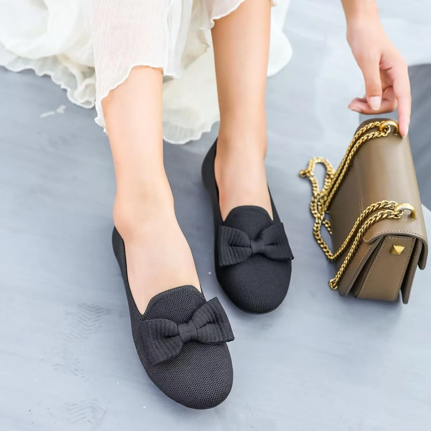 Women's Loafers Flats Comfortable Slip-on Bowknot Walking Dressy Penny Shoes with Arch Support
