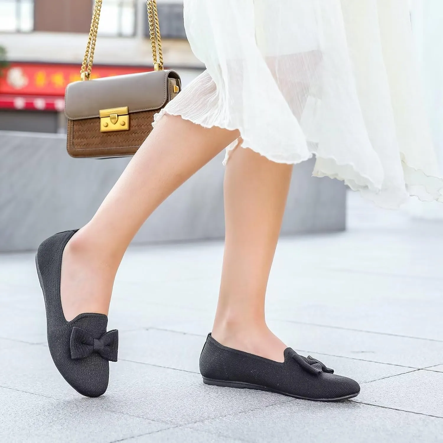Women's Loafers Flats Comfortable Slip-on Bowknot Walking Dressy Penny Shoes with Arch Support