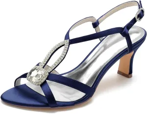 Women's Low Heels Bridal Wedding Sandals Heels Open Toe Ankle Strap Bridal Rhinestone Dress Women Shoes 6.5Cm