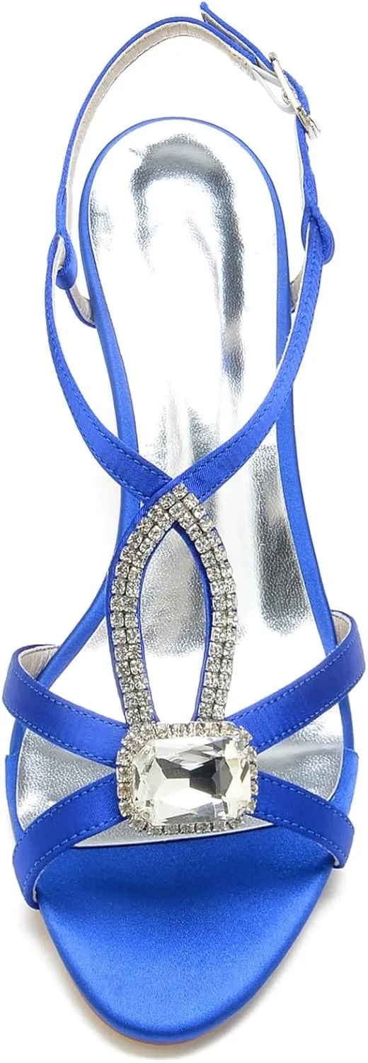 Women's Low Heels Bridal Wedding Sandals Heels Open Toe Ankle Strap Bridal Rhinestone Dress Women Shoes 6.5Cm