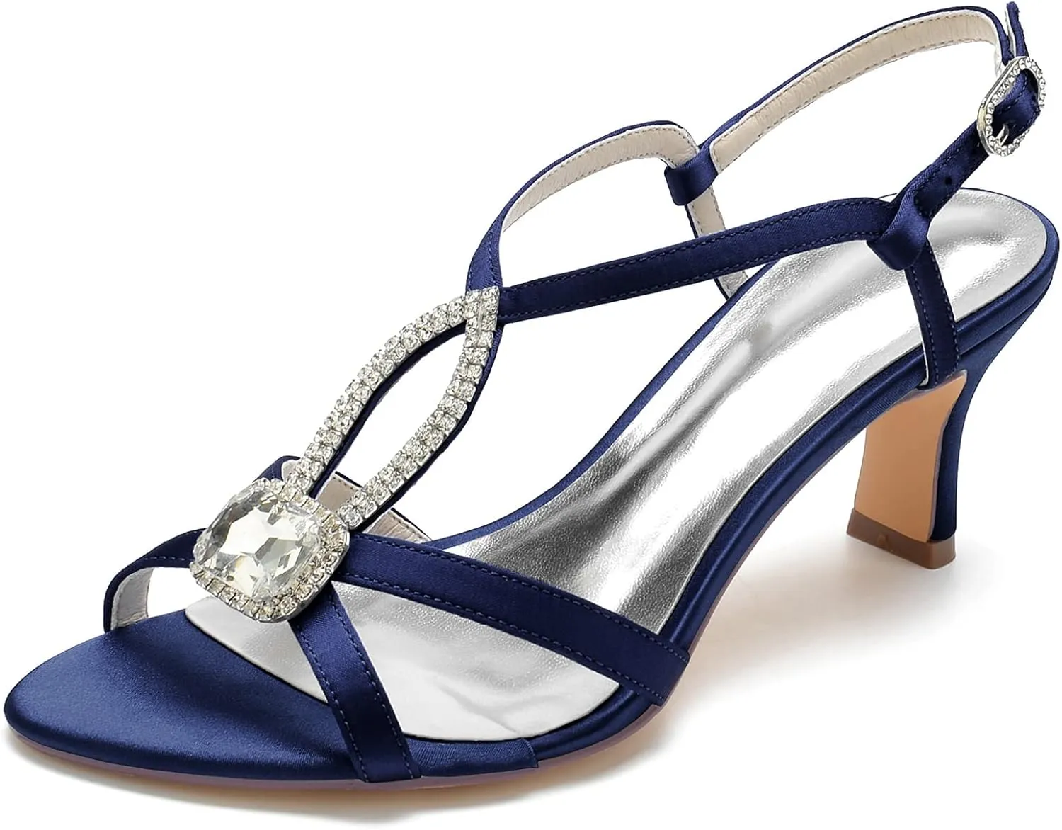 Women's Low Heels Bridal Wedding Sandals Heels Open Toe Ankle Strap Bridal Rhinestone Dress Women Shoes 6.5Cm