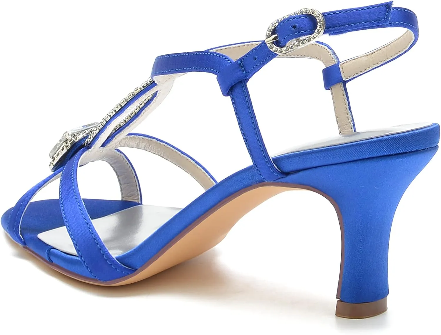 Women's Low Heels Bridal Wedding Sandals Heels Open Toe Ankle Strap Bridal Rhinestone Dress Women Shoes 6.5Cm