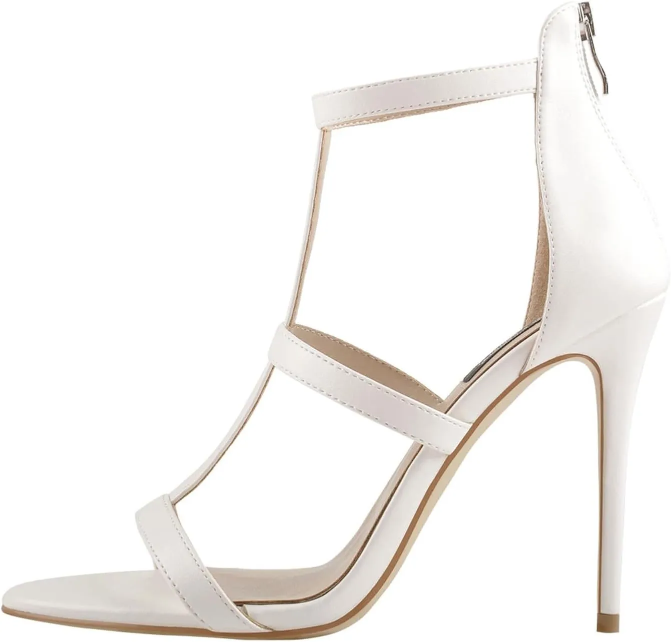 Women's Matte Black Stiletto Sandals, Triple Strap Back Zipper Slim Heels