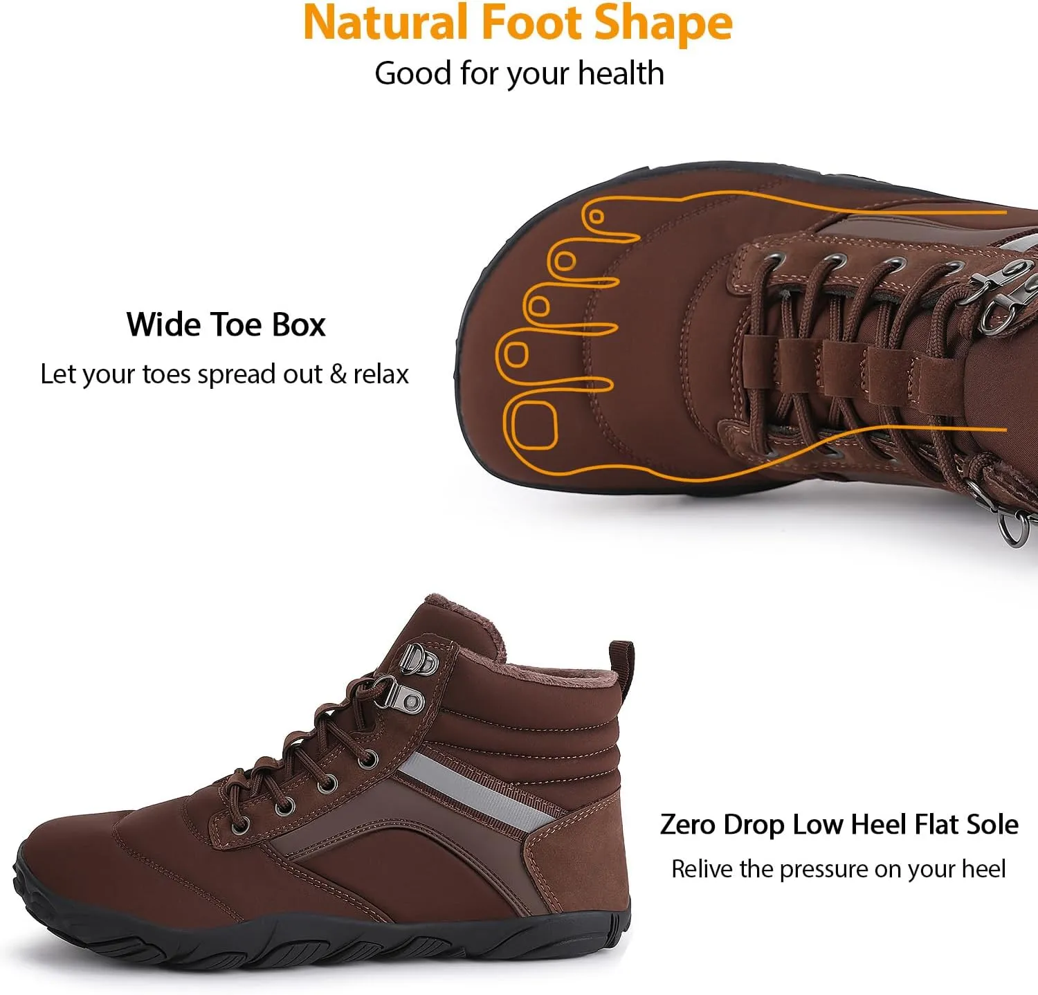 Womens Mens Winter Barefoot Boots Warm Minimalist Wide Toe Box Snow Boots Zero Drop Sole Outdoor Water Resistant Ankle Booties