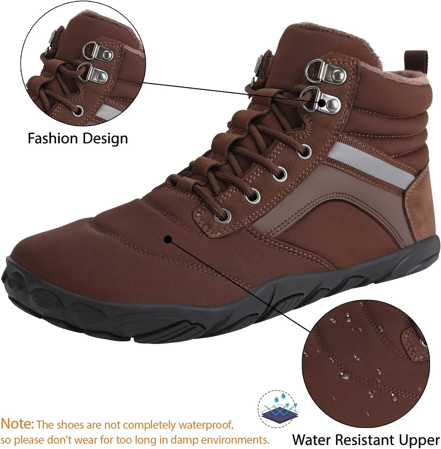 Womens Mens Winter Barefoot Boots Warm Minimalist Wide Toe Box Snow Boots Zero Drop Sole Outdoor Water Resistant Ankle Booties