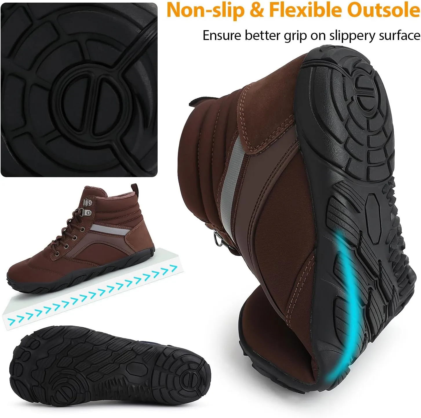 Womens Mens Winter Barefoot Boots Warm Minimalist Wide Toe Box Snow Boots Zero Drop Sole Outdoor Water Resistant Ankle Booties