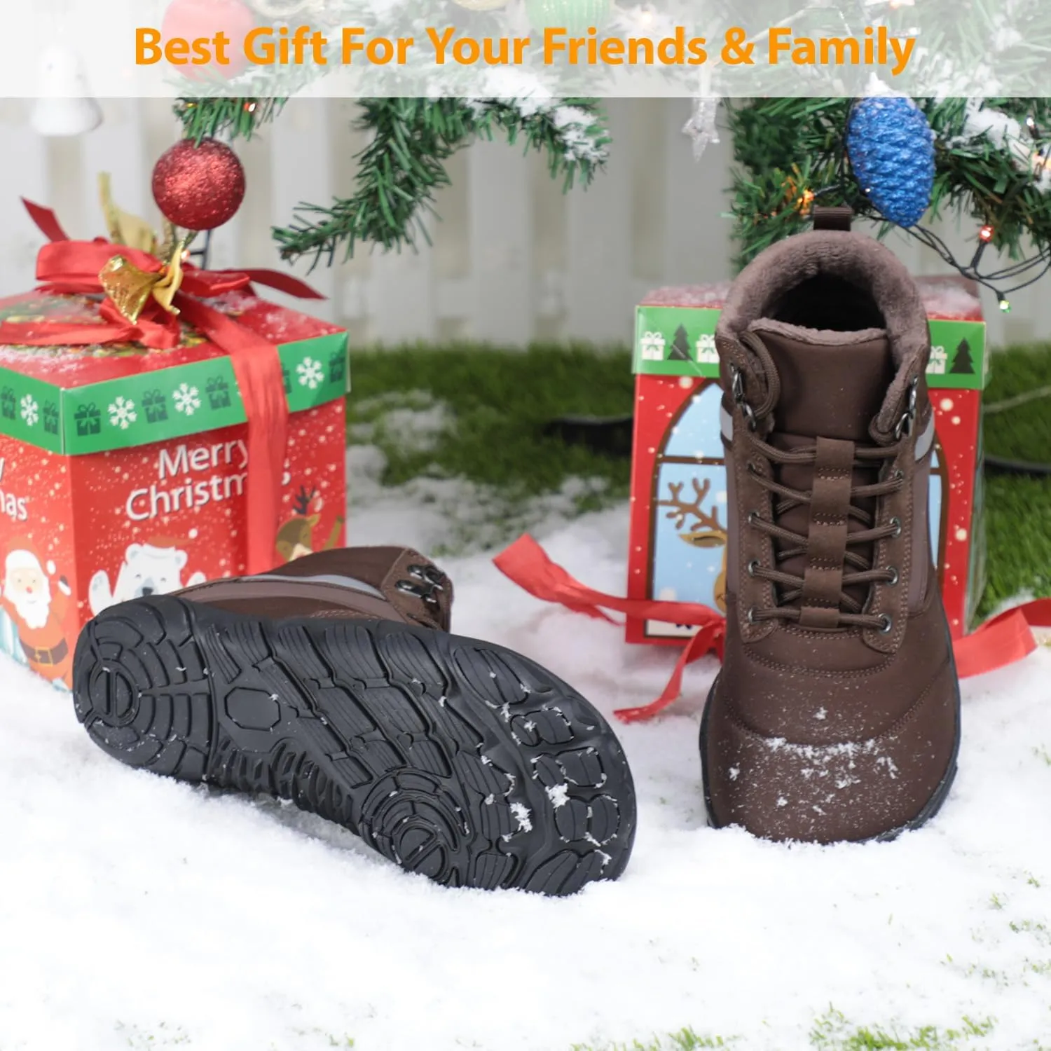 Womens Mens Winter Barefoot Boots Warm Minimalist Wide Toe Box Snow Boots Zero Drop Sole Outdoor Water Resistant Ankle Booties