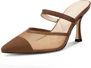 Women's Mesh Mule Heels for Women Close Pointed Toe High Heels Pumps Womens Heeled Sandals