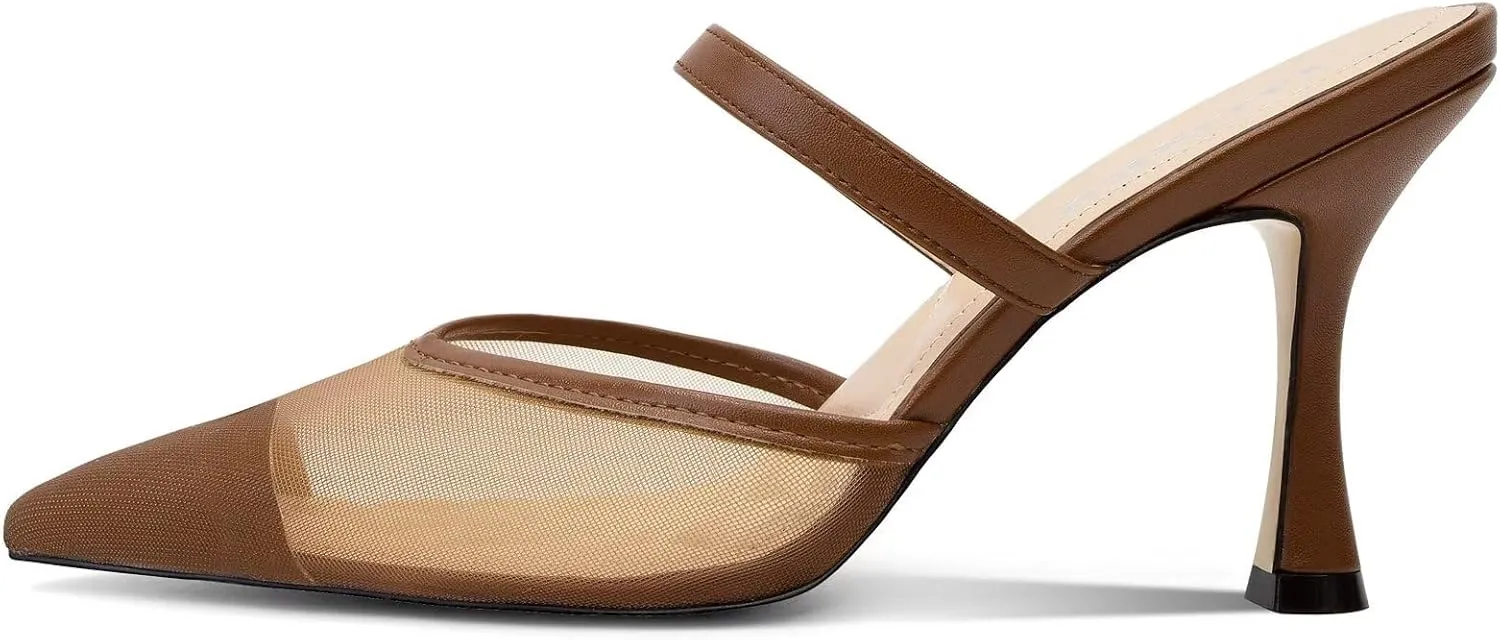 Women's Mesh Mule Heels for Women Close Pointed Toe High Heels Pumps Womens Heeled Sandals