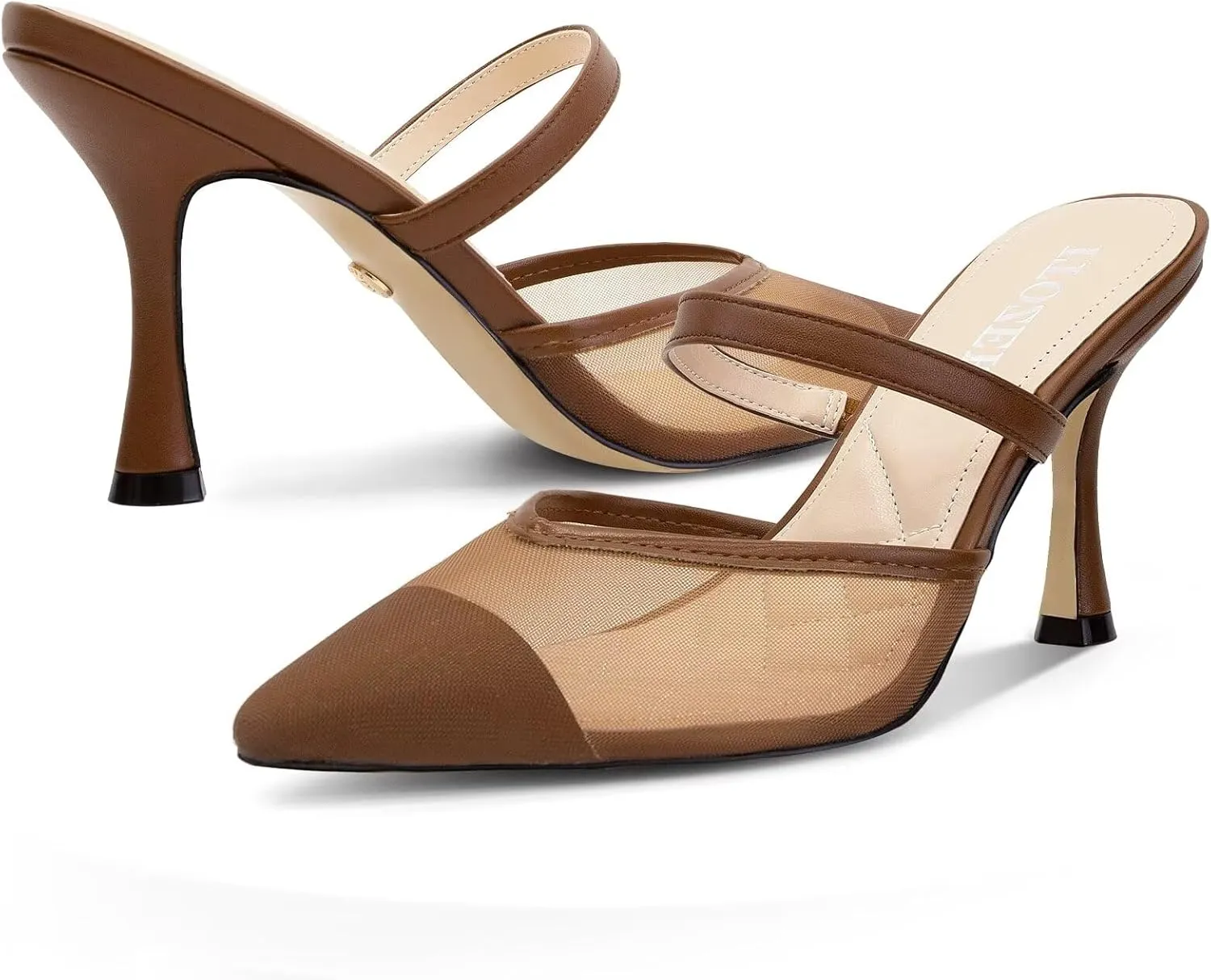 Women's Mesh Mule Heels for Women Close Pointed Toe High Heels Pumps Womens Heeled Sandals