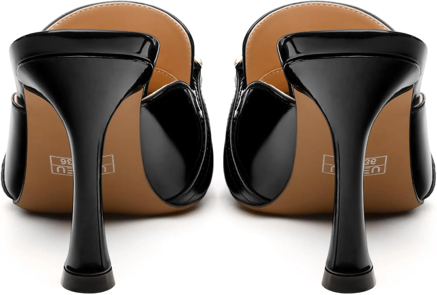 Women's Mules with Heels, Pointed Closed Toe Stiletto Heels, Slip On Fashion Solid Patent Slide Sandal for Women