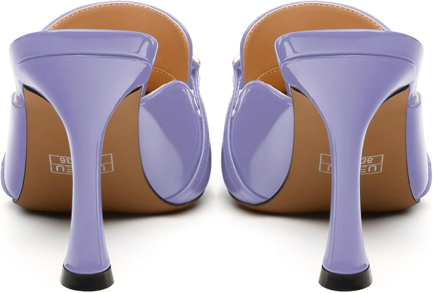 Women's Mules with Heels, Pointed Closed Toe Stiletto Heels, Slip On Fashion Solid Patent Slide Sandal for Women