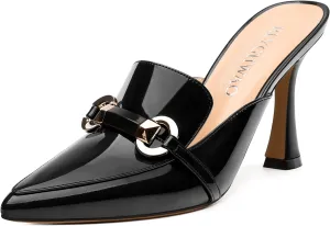 Women's Mules with Heels, Pointed Closed Toe Stiletto Heels, Slip On Fashion Solid Patent Slide Sandal for Women