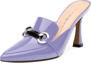Women's Mules with Heels, Pointed Closed Toe Stiletto Heels, Slip On Fashion Solid Patent Slide Sandal for Women