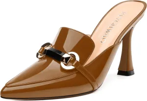 Women's Mules with Heels, Pointed Closed Toe Stiletto Heels, Slip On Fashion Solid Patent Slide Sandal for Women